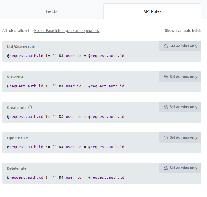 Pocketbase example screenshot